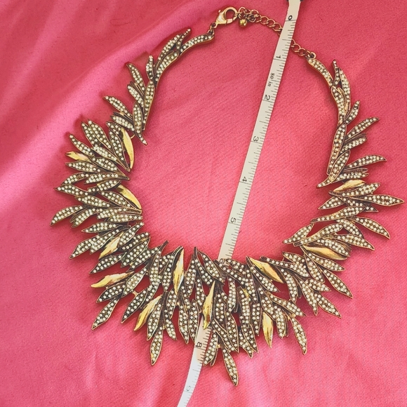 Statement necklace, lots of rhinestones, bronze Leaf, vintage sparkling - Picture 8 of 12